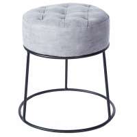 Modern PU Leather Small Footstool Ottoman Round Pouf Foot Stool With Black Metal Base