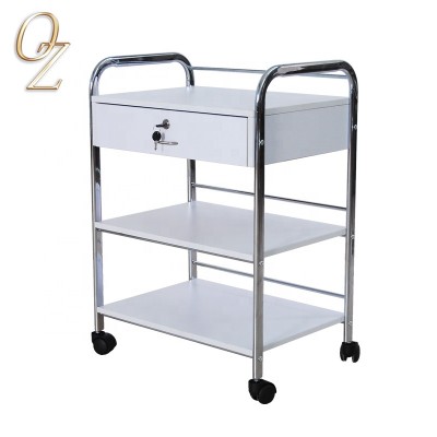 2109 high quality rolling salon trolley hair metal lockable hair hairdressing nail salon trolley wooden in spa furniture