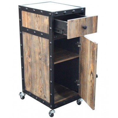 OZ Salon Wood Rolling Drawer Cabinet Trolley Spa black/wood color 3-layer Cabinet Equipment with drawer